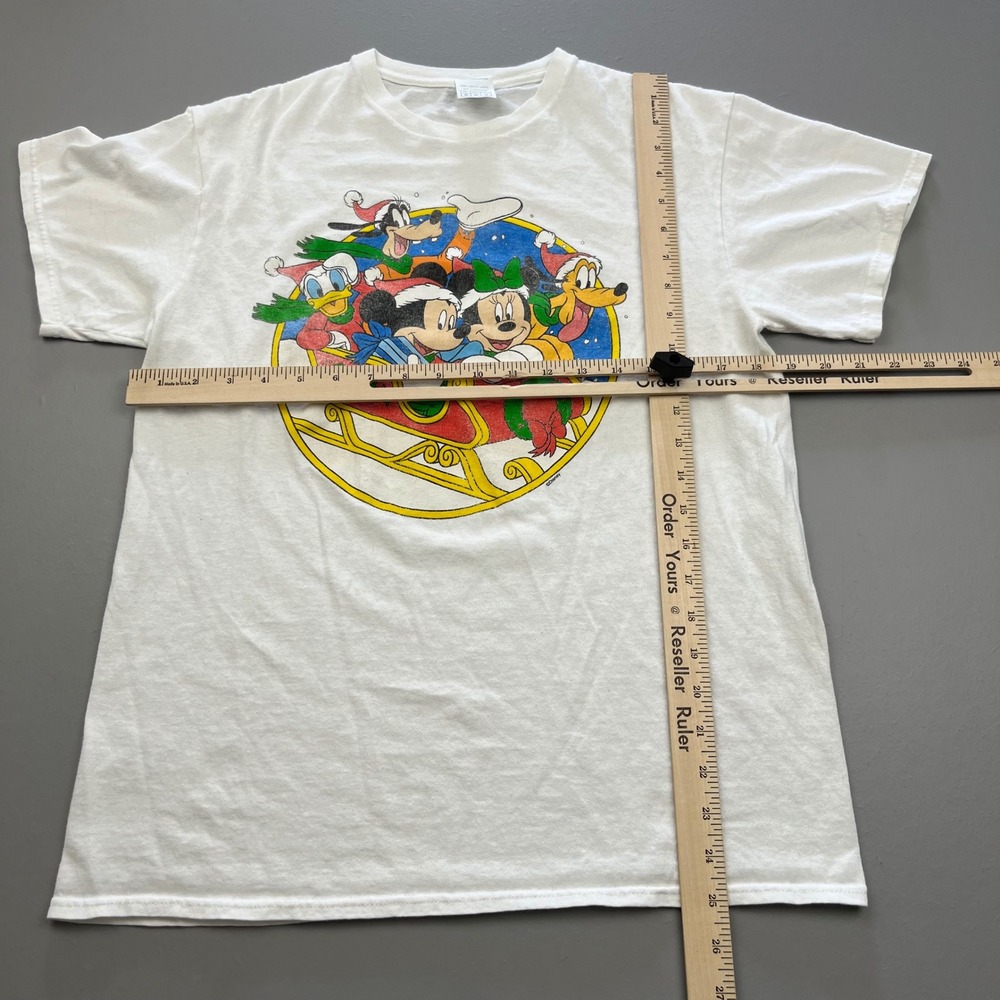 Vintage Disney Graphic T-Shirt Adult Medium White Christmas Sleigh Mickey Minnie - Picture 7 of 9